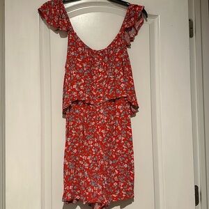 Women’s Red Floral American Eagle Romper Size Small